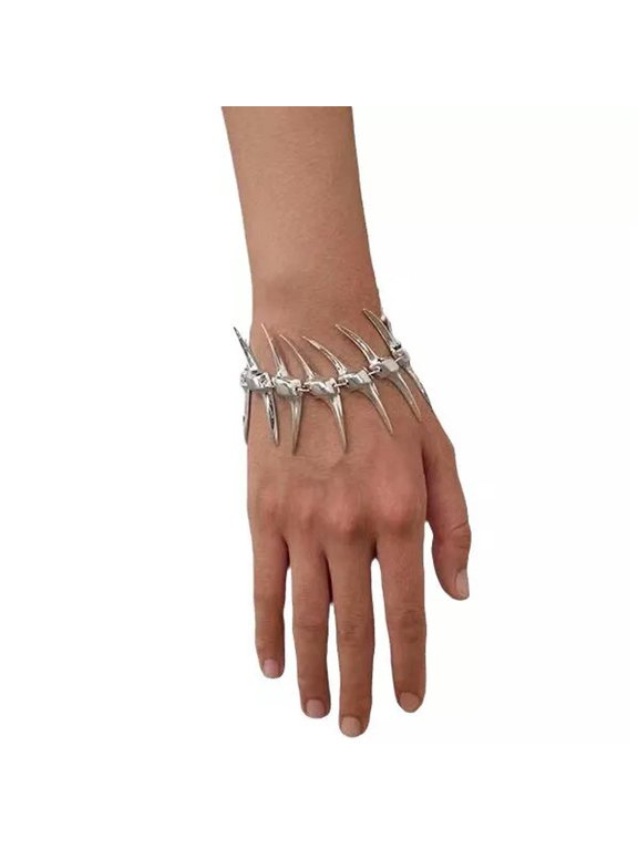 Silver Thorny Spine Fishbone Bracelet Gothic Chain Bangle Couple Choker Jewelry