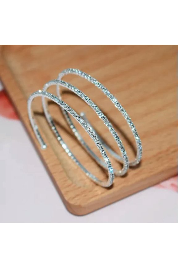 Silver Upper Arm Cuff Swirl Bracelets with Rhinestones Diamonds for Women Ladies-silver 3 rows