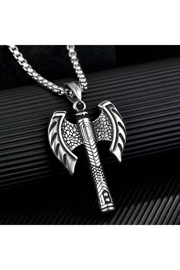 Silver Viking Nordic Warrior Double Axe Pendant Necklace Chain Mens Jewelry Gift