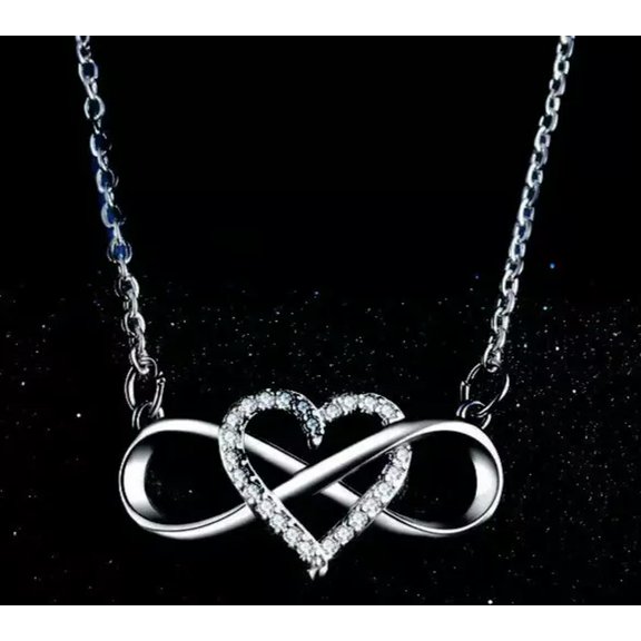 MATROOY Silvertone Rhinestone Infinity Heart Pendant Necklace