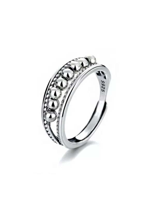Silvery Adjustable Beaded Finger Ring Silver Punk Style Ring Fashion Jewelry-2-Resizable