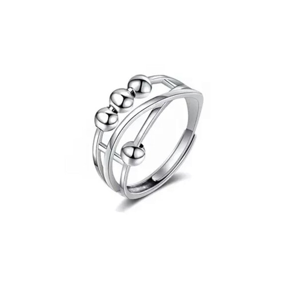 MATROOY Silvery Adjustable Beaded Finger Ring Silver Punk Style Ring Fashion Jewelry-3-Resizable