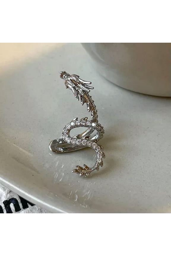 Simple Gold Silver Dragon Bone Clip Fake Earrings No Piercing Fashion Jewelry-Silver Left