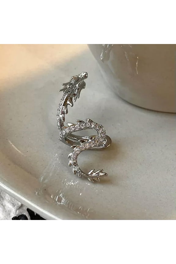 Simple Gold Silver Dragon Bone Clip Fake Earrings No Piercing Fashion Jewelry-Silver Right