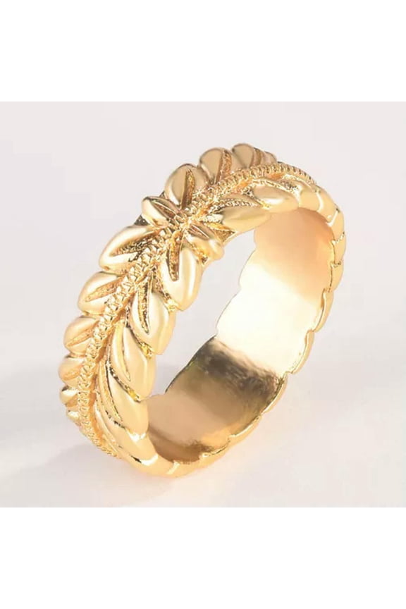 Simple Leaves Shape Ring Women&Men Jewelry 925 Silver Filled Rings Party Sz 6-10-6-Gold