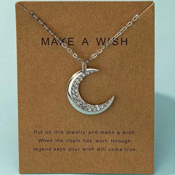 MATROOY Simple Moon Inlaid Rhinestones Necklace