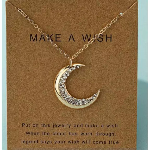 MATROOY Simple Moon Inlaid Rhinestones Necklace