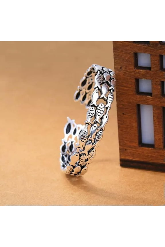 Simplicity 925 Sterling Silver Thai Cute Fish Bracelet Unique Elegant Bangle