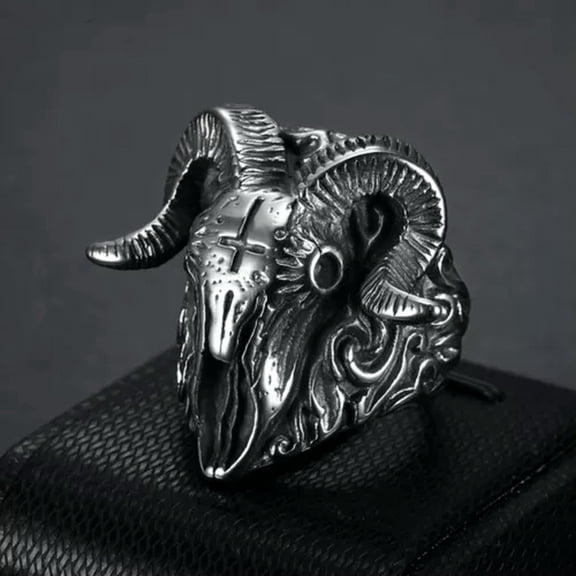 MATROOY Skull Cool Men Ring Bands Stainless Steel Steam Ram Men Punk RING Gothic-#18-15