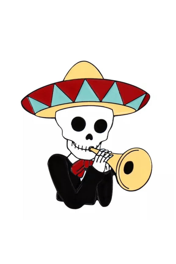 Skull Punk Animal Cartoon Enamel Lapel Collar Pin Corsage Brooch Badge Jewelry ➳-Skull musician-Style 1