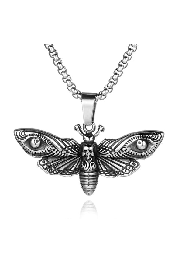Skull and Dead Moth Head Insect Jewelry Butterfly Pendant Necklace Chain 24"
