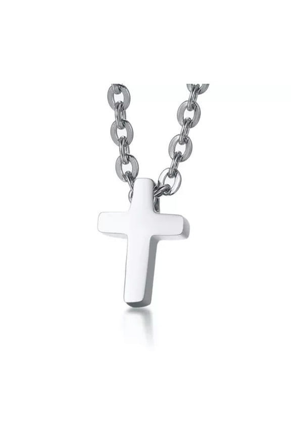 Small Cross Necklace for Women,Plain Cross Pendant Collar w/ Chain Jewelry Gift-Silver