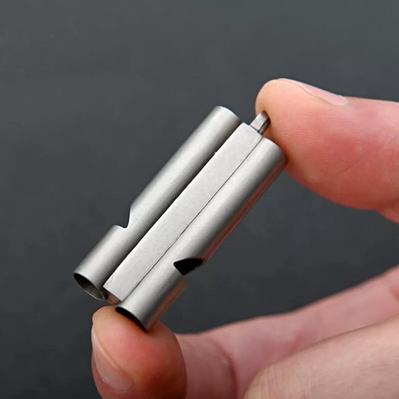 MATROOY Small Titanium Double Tube Whistle 45mm/ 1.77" EDC Portable Whistle W/Rope