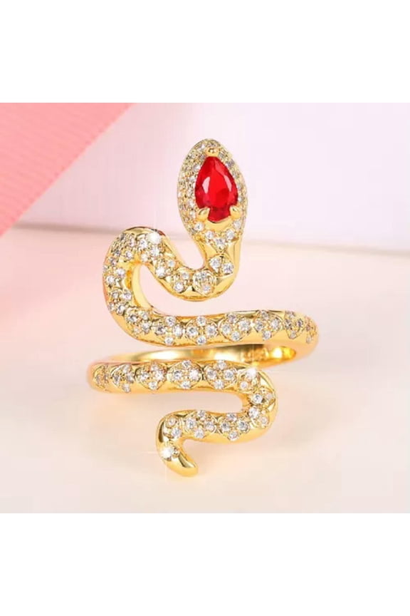 Snake 18k Yellow Gold Plated Rings Cute Women Cubic Zirconia Jewelry Size 6-10-8-Gold