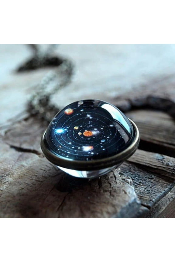 Solar System Necklace Pendant, Planet Necklace Double Sided Glass Dome
