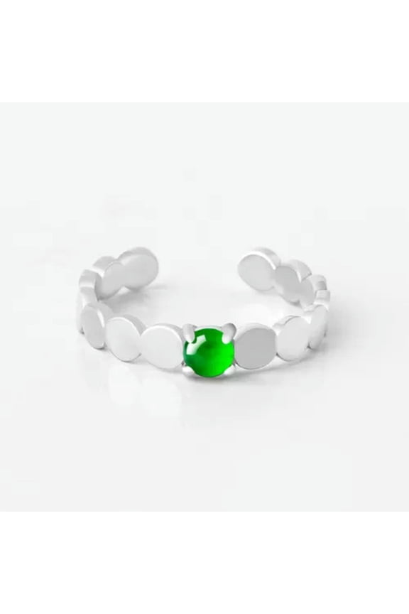 Solid 925 Sterling Silver Band Natural A Grade Jade Jadeite Bead Round Ring