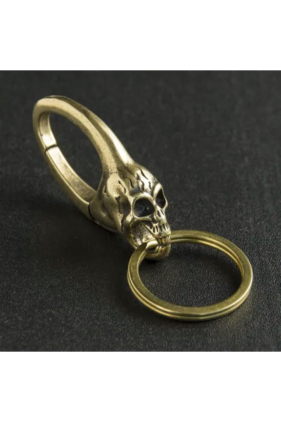Solid Brass Skull KeyChain Keyring Split Ring Punk Key Fob-A
