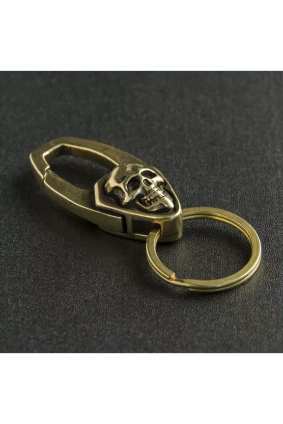 Solid Brass Skull KeyChain Keyring Split Ring Punk Key Fob-B