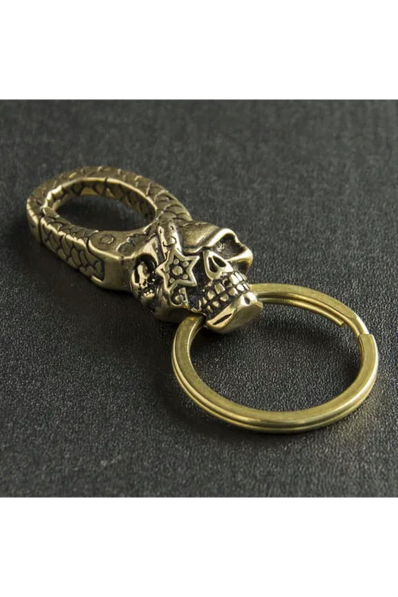 Solid Brass Skull KeyChain Keyring Split Ring Punk Key Fob-C