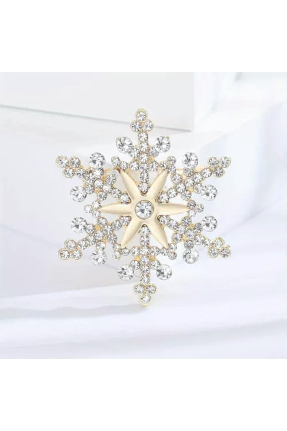 Sparkling Winter Brooch Snowflake Lapel Pin Gold and Silver Rhinestone Badge-gold