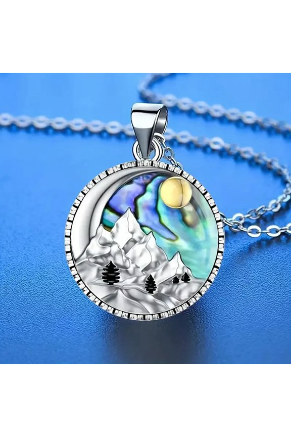 Special Custom Natural Mountain View Pattern Round Pendant Chain Necklace Gift