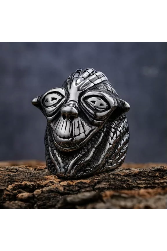 Special Design Mens Stainless Steel Big Eyes Alien Hobbit Smile Face Ring 8-14-8