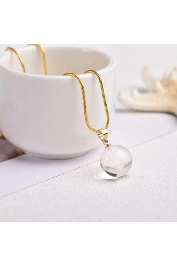 Sphere Clear Quartz Crystal Stone Pendant Reiki Healing Necklace Snake Chain-Gold
