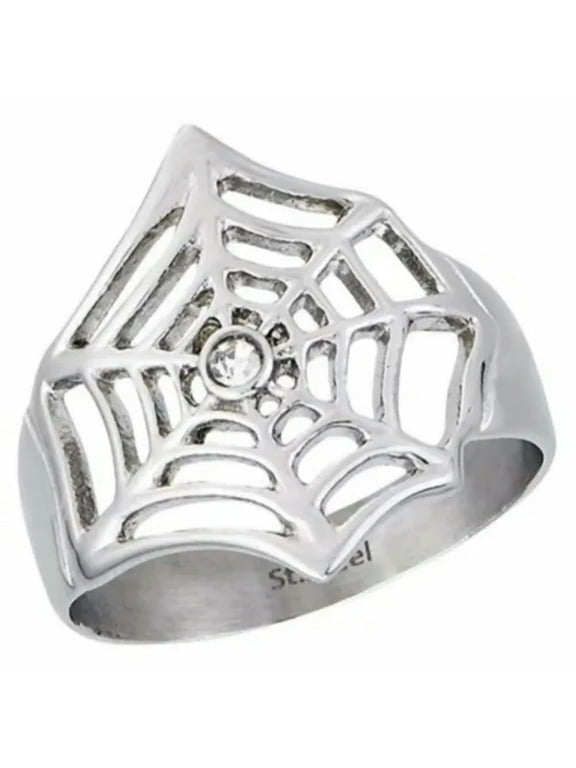 Spider Web Ring Womens Silver Stainless Steel Gothic Band Sizes 6-9-10