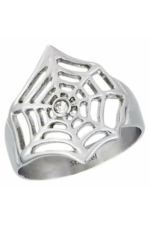 Spider Web Ring Womens Silver Stainless Steel Gothic Band Sizes 6-9-9