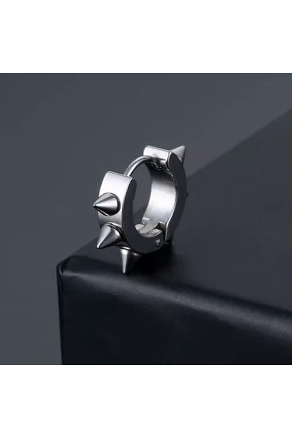 Spike Hoop Earring Stainless Steel Men Women Classic Earrings-silver