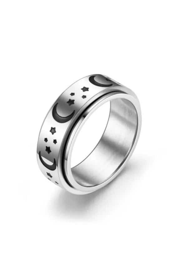 Spinner Fidget Anxiety Ring Stainless Steel Spinning Rings for Woman Men Jewelry-15#8mm stars moon-7
