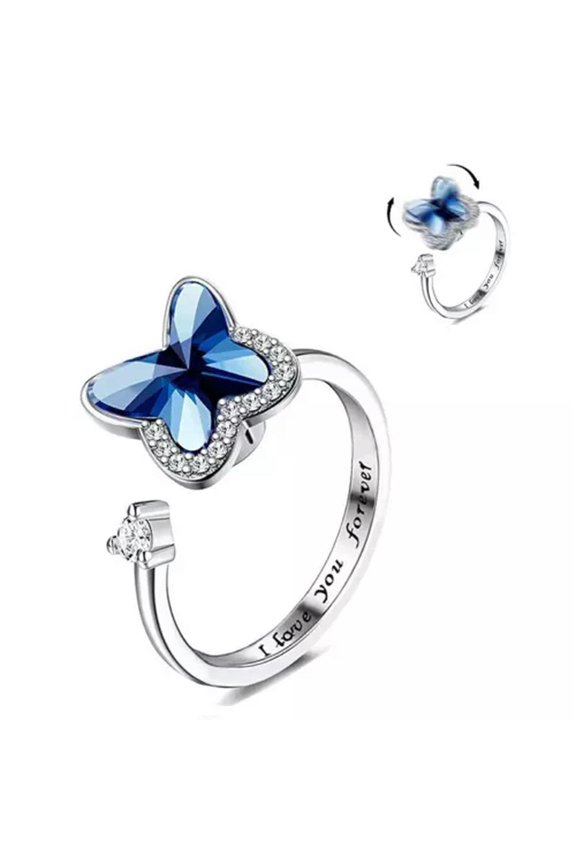 Spinner Fidget Anxiety Ring Women Adjustable Open Cubic Zirconia Flower Band Lot-04#Butterfly Spinner Ring-open size