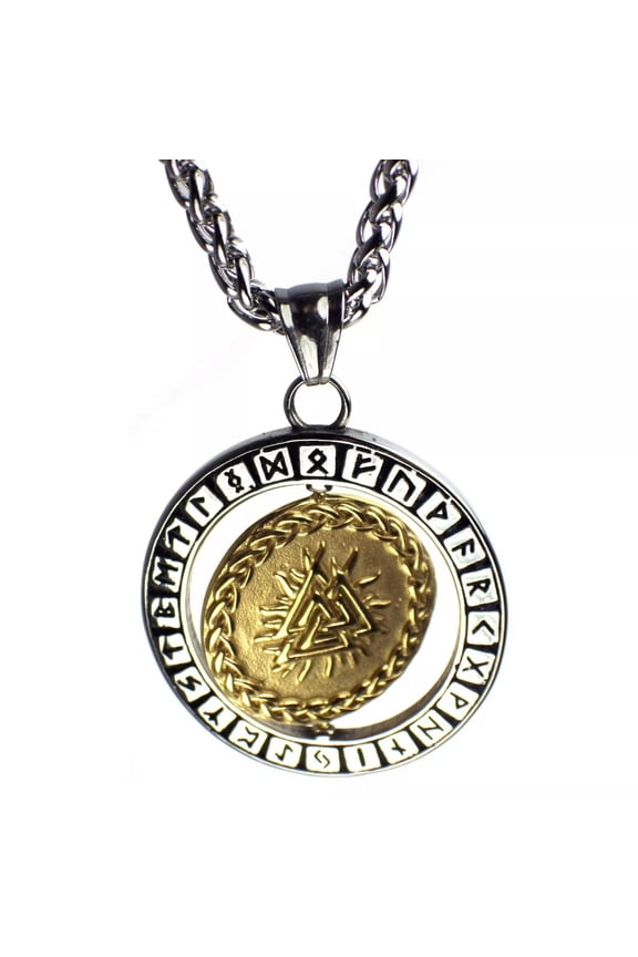 Spinning Viking Valknut Necklace Stainless Steel Odin Raven Runes Pendant