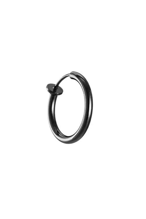 Spring Ear Clip Solid Surgical Steel Hinge Segment Earring Ear Stud Unisex --black 1pc-2*14mm