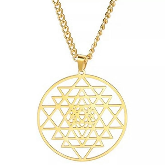 MATROOY Sri Yantra Necklace Gold PVD Plated Stainless Steel Sacred Geometry Amulet