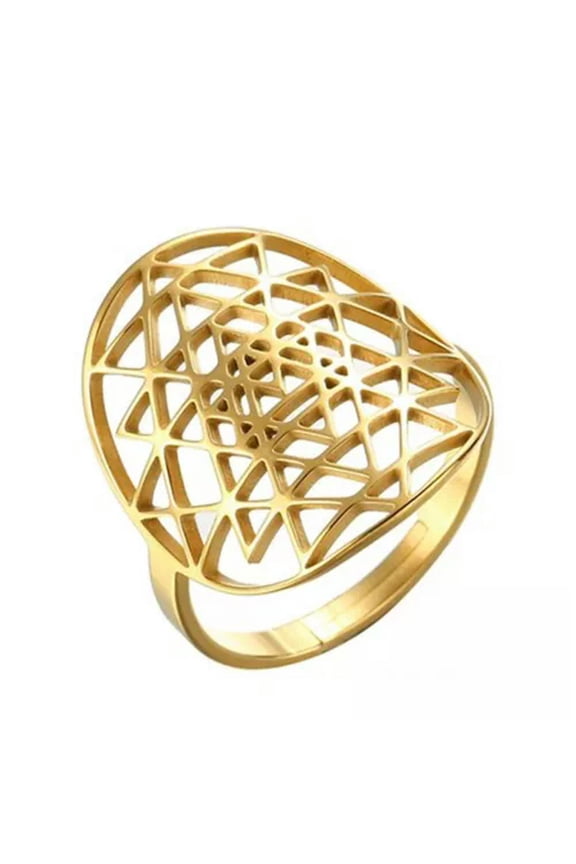 Sri Yantra Ring Gold PVD Plate Stainless Steel Sacred Geometry Golden Proportion-9.5