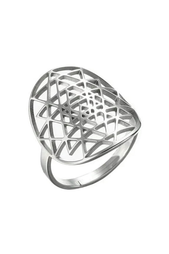 Sri Yantra Ring Silver Stainless Steel Sacred Geometry Golden Proportion Band-9.5