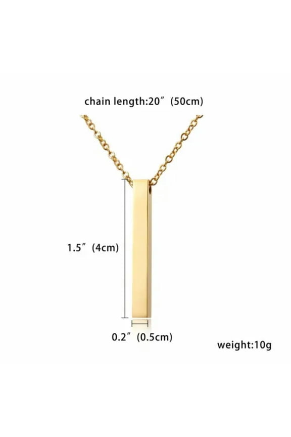 Stainless Steel 4 Sides Personalized Name Custom Engraved Pendant Necklace New-Gold