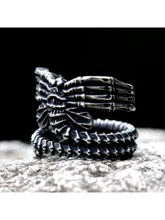 Stainless Steel Alien Finger Ring For Men Steel Punk Amulet Movie Animal Jewelry-7