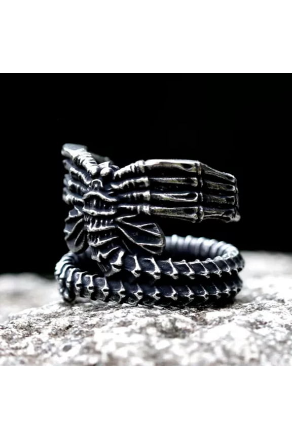 Stainless Steel Alien Finger Ring For Men Steel Punk Amulet Movie Animal Jewelry-9