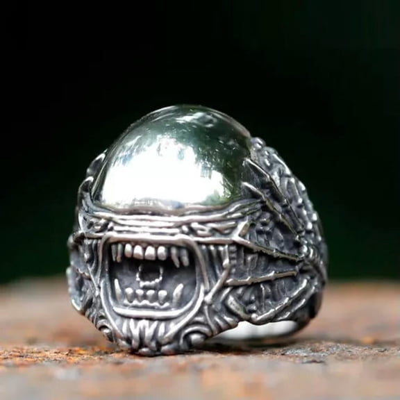 MATROOY Stainless Steel Alien Head Ring For Men Steel Punk Amulet Movie Animal Jewelry-8