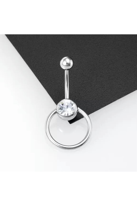Stainless Steel Bar Crystal Curvy Belly Navel Ring Helix Piercing Body Jewelry)-Silver