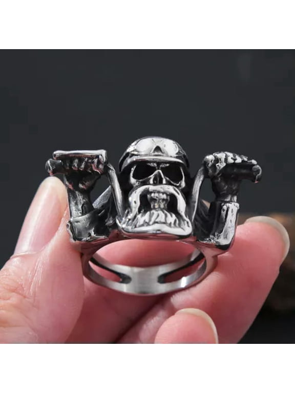 Stainless Steel Beard Skull Rings For Men Punk Gothic Biker Amulet Jewelry-11