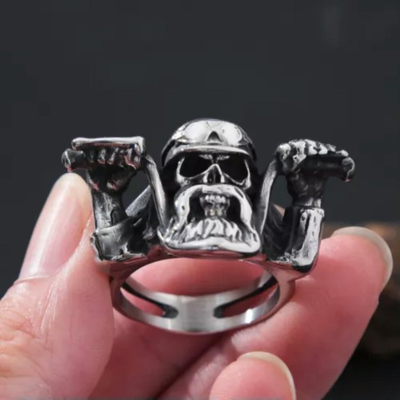 MATROOY Stainless Steel Beard Skull Rings For Men Punk Gothic Biker Amulet Jewelry-13