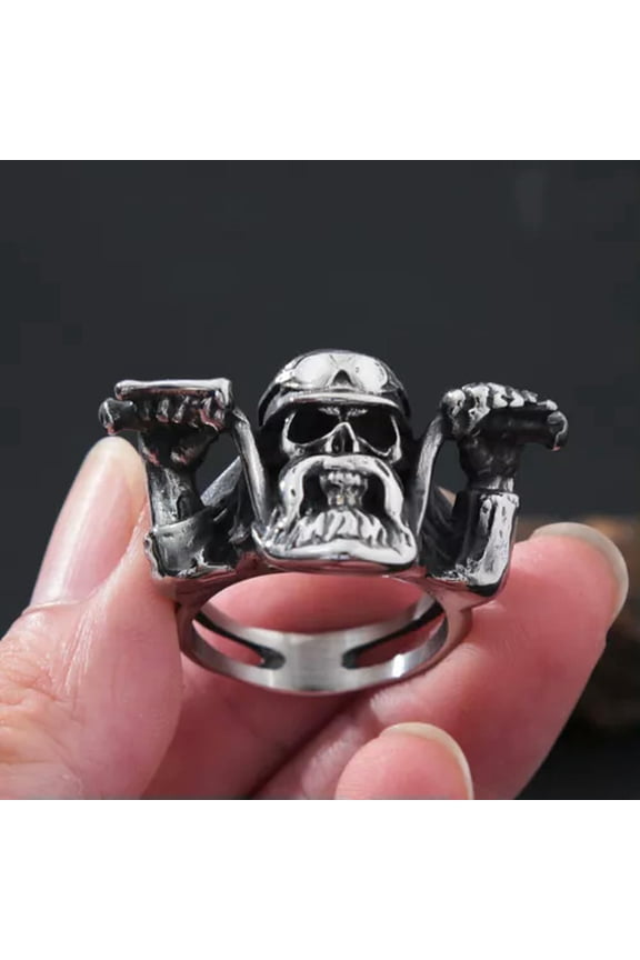 Stainless Steel Beard Skull Rings For Men Punk Gothic Biker Amulet Jewelry-13