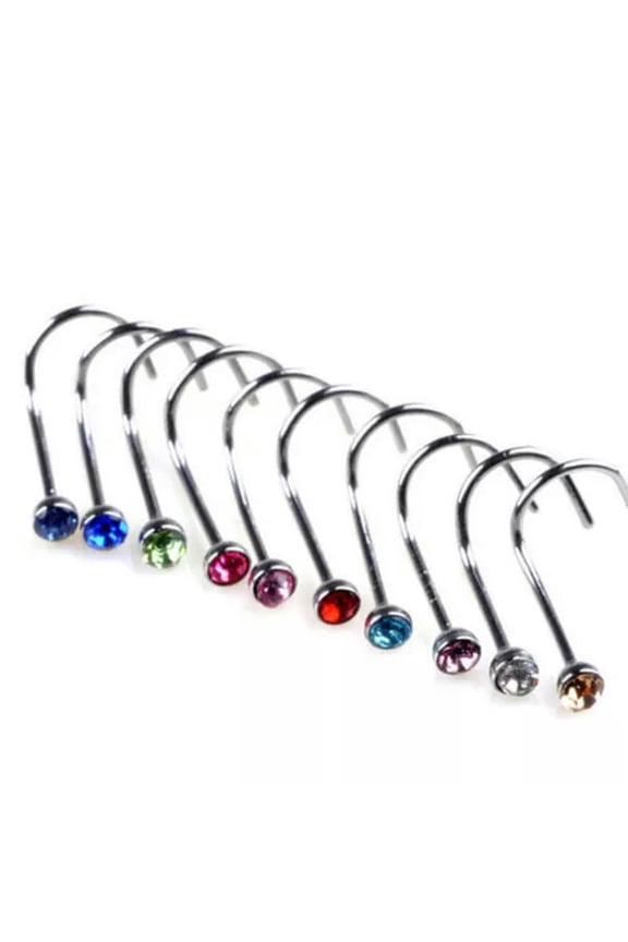 Stainless Steel Body Piercing Jewelry Crystal Nose Bone Gem Stud Screw Ring D-Multicolor