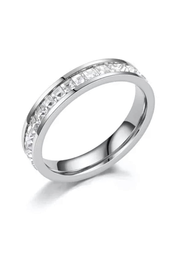 Stainless Steel Circlet Finger Ring Zircon Rings Fashion Jewelry•-silver single row-6