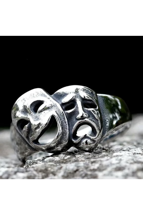 Stainless Steel Cry and Smile Ring For Men Steel Punk Amulet Biker Jewelry-8