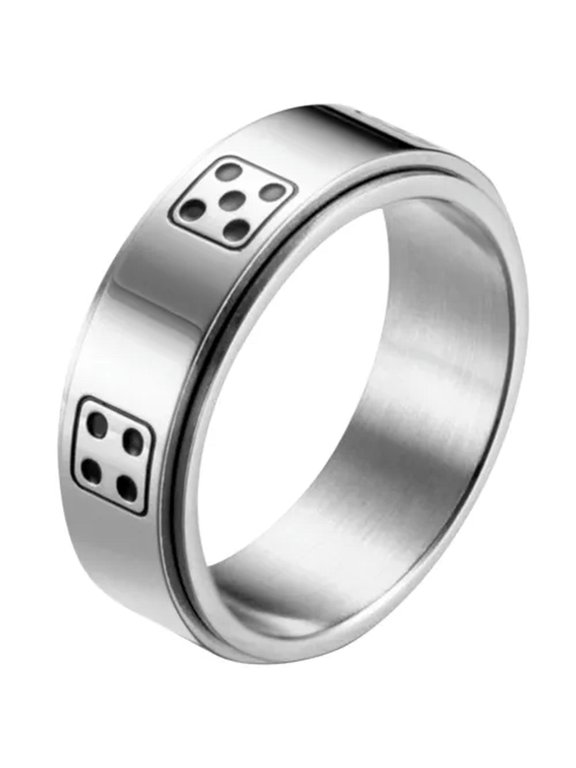 Stainless Steel Dice Design Spinner Ring Fidget Band for Anxiety Stress Relief-8