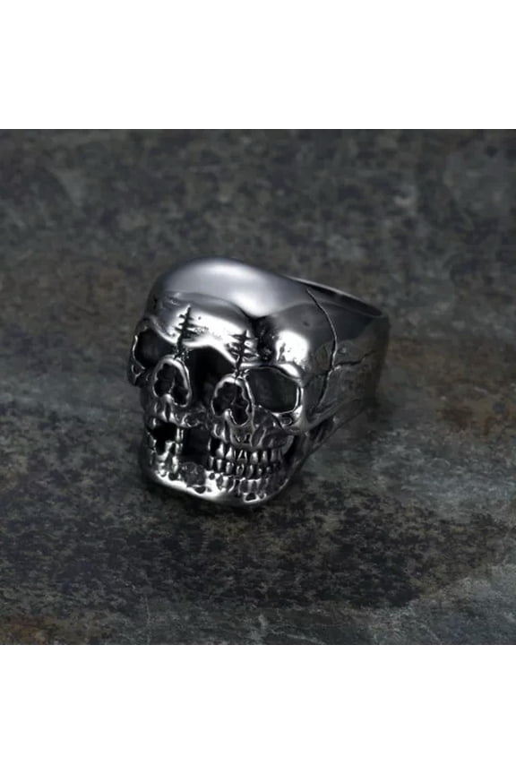 Stainless Steel Double headed Skull ring Gothic Biker PUNK Motorcycle Band Gift-8